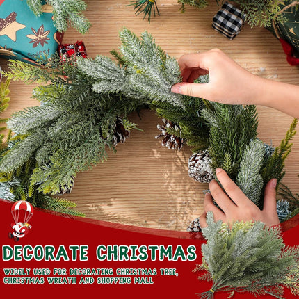 200 Pieces Faux Christmas Picks and Sprays Christmas Pine Needles Artificial Pine Branches Pine Sprigs Christmas Picks Fake Greenery Picks and Sprays for DIY Garland Wreath Decor, 8 Styles