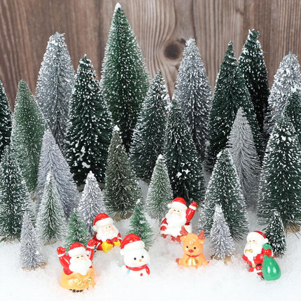 HMASYO 30Pcs Mini Christmas Trees Christmas Decorations, Bottle Brush Trees Christmas Village Flocked Trees in 5 Size with Wooden Base, Small Christmas Tree for Party Home Office Tabletop Craft