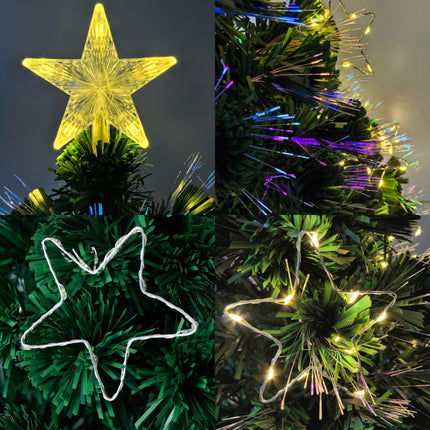 5Ft Fiber Optic Artificial Christmas Tree with Lighted Copper Wire Stars and Tree Topper, Pre-lit Christmas Tree for Holiday Home Office Decor with Foldable Base