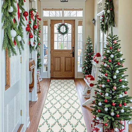 Seavish Christmas Runners for Hallways 2x6 Kitchen Runner Rugs Non Skid Washable Entryway Rugs Low Pile Soft Indoor Cream White Floor Geometric Carpet Runner Xmas Decor for Bedroom