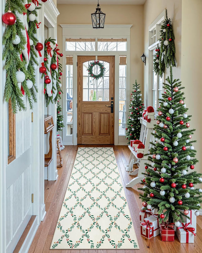 Seavish Christmas Runners for Hallways 2x6 Kitchen Runner Rugs Non Skid Washable Entryway Rugs Low Pile Soft Indoor Cream White Floor Geometric Carpet Runner Xmas Decor for Bedroom