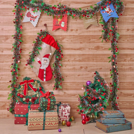 33 Ft Christmas Tinsel Garland, Green Glitter Xmas Tree Decorations with Frost Tip Leafs and Red Berry Shapes, Metallic Fluffy Hanging Party Ornaments for Ceiling Stairs
