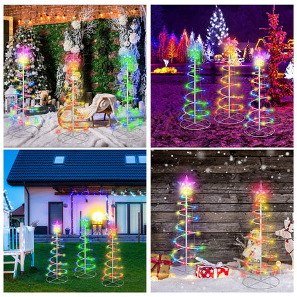 VIHOSE 3 Pcs LED Spiral Christmas Trees Outdoor Light up Xmas Tree Collapsible Multicolor Smart LED Lighted Mode Christmas Tree with Star Topper for Christmas Outside Yard Porch Home (3ft)