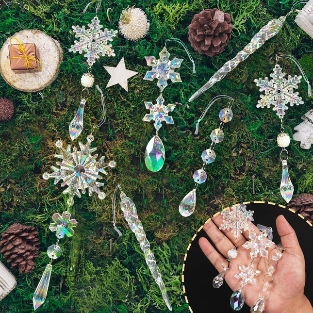 Christmas Tree Decorations Crystal Ornaments - 18pcs Iridescent Christmas Ornaments Acrylic Snowflakes Icicle Drop Crystal Hanging Ornaments for Christmas Tree Winter Holiday Frozen Party Decorations