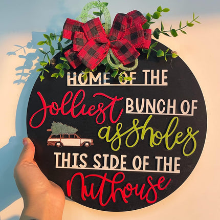 National Lampoon's Christmas Vacation Holiday Decor Wooden Wreath - 12inch, Party Supplies Funny Front Door Sign Christmas Decorations (C)