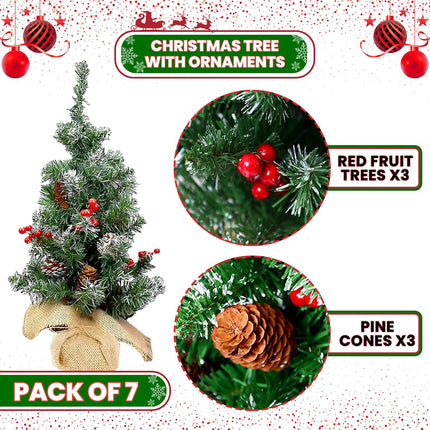 KatchOn, Burlap Base Mini Christmas Tree - 16 Inch Small Christmas Tree Artificial for Christmas Tabletop Decorations Christmas Pine Tree with Red Berries, Pine Cone for Christmas Decorations