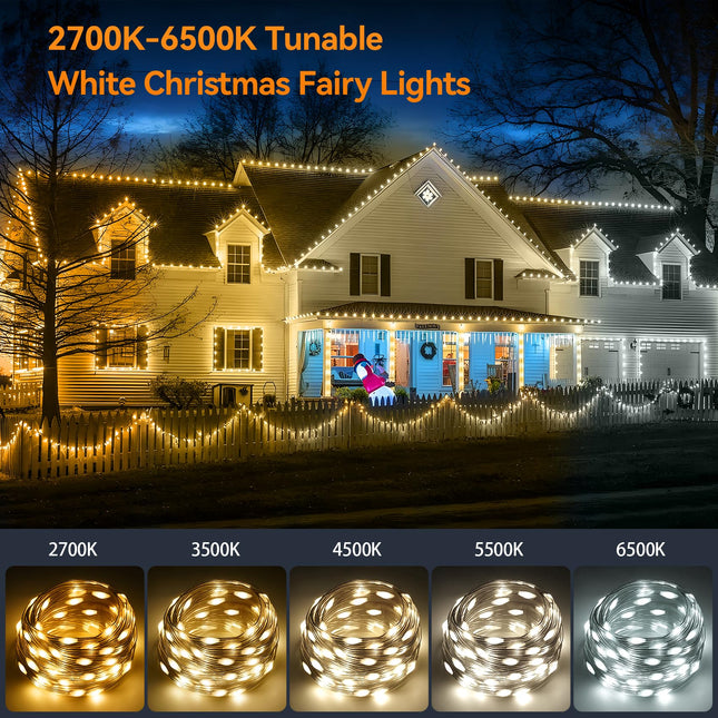 HOUHUI Fairy Lights Plug In, 50Ft Warm to Cool White Indoor Outdoor String Lights with Remote, 8 Modes 2700K-6500K Dimmable White Fairy Twinkle Lights IP67 Waterproof for Christmas Bedroom Party Decor
