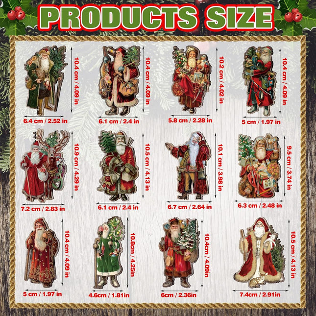 Suzile 36 Pcs Christmas Wooden Ornaments Vintage Christmas Tree Ornaments Christmas Decorations for Tree Wreaths Christmas Hanging Wood Cutouts Christmas Decor for Home Xmas Winter Party(Santa Claus)