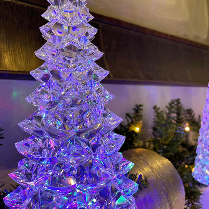 Multi-Color Christmas Tree Snow Globe Water Lantern - Christmas Tree Water Lantern with Swirling Glitter Snow and Star Topper, 13 Inches High x 4.5 Inches Wide, Battery Operated with Timer (Style A)