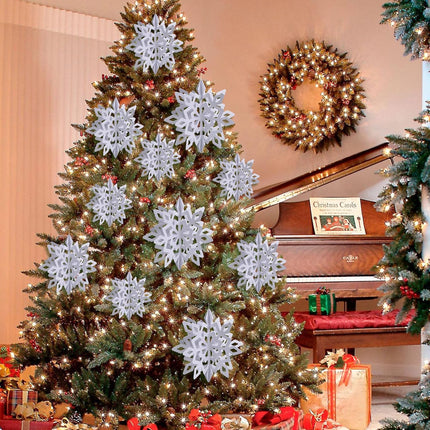 JOHOUSE 12PCS Snowflake Decorations, 3D Paper Snowflake Garland White Hanging Snowflake Ornaments for Winter Christmas Home Decorations