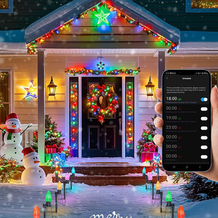 Brightown Smart C9 LED Christmas Lights Outdoor House, 50Ft 75 LED RGB Christmas Pathway Lights with 58 Preset Modes, App or Remote Control, Music Sync, Memory and Timer Function for Indoor/Outside