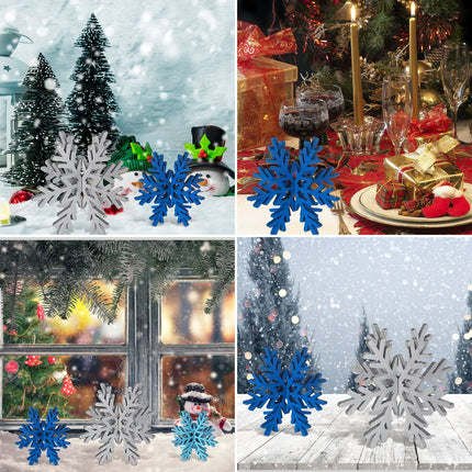 Bucherry 12 Pcs Christmas Wooden Snowflake Table Decor Winter Snowflake Signs 3D Snowflake Tabletop Decorations Snowflake Centerpiece for Home Xmas Party Supplies(Silver)