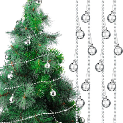 Disco Balls Garland Reflective Mirror Ball Ornaments Silver Mini Disco Ball Christmas Tree Garland 70s Disco Party Supplies for Christmas Xmas Music Party Decoration (12 Feet)