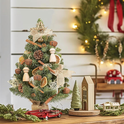 WBHome 1.8 Feet Pre-lit Decorated Tabletop Christmas Tree, Boho-Minimalist Christmas Themed Decorations with Pine Cones, Pre-Lit Mini Christmas Tree, 35 Bulbs