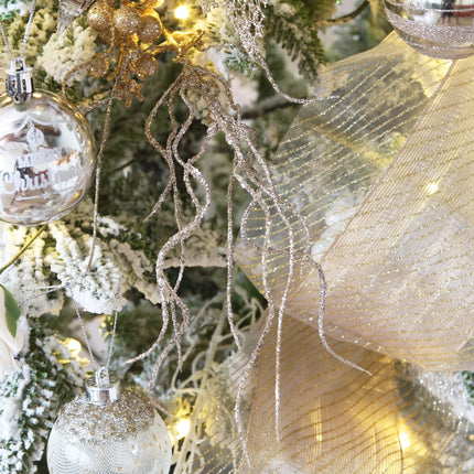 Sea Team 36-Pack Artificial Glitter Vine Twig Ornaments, Decorative Curly Beard Sticks, Glittery Stems, Picks, Branches for Christmas Tree, Small Vase, Holiday, Wedding, Party (12 Inches, Champagne)