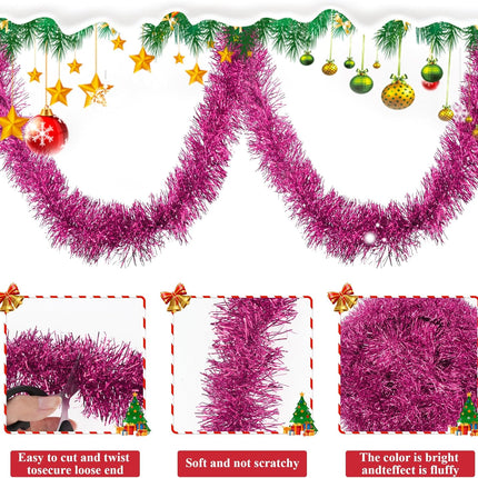 32.8 Ft Pink Christmas Tinsel Garland Metallic Shiny Tassle Banner Wall Hanging Tinsel Streamers Backdrop for Christmas Holiday Birthday Party Supplies Indoor Outdoor Ornaments Home Decor