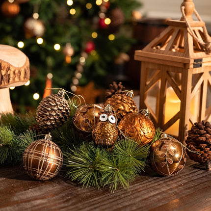 Valery Madelyn Fall Ornaments for Christmas Trees, 70ct Bronze Copper and Gold Shatterproof Christmas Fall Tree Decorations, Woodland Brown Hanging Ball Ornaments Bulk for Thanksgiving Autumn Harvest
