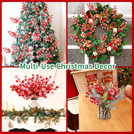BSTDECOR 36 Pack Artificial Red Berry Stems, Red Berry Christmas Decorations Christmas Berry Picks Snow Flocked Spray Holly Berry Branches for Xmas Tree Wreath DIY Crafts Wedding Winter Home Decor