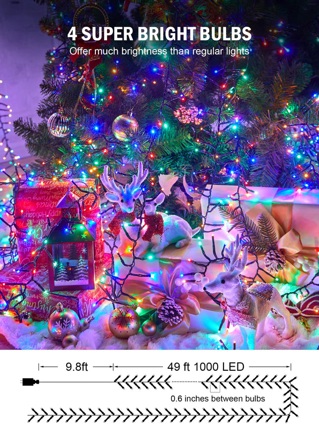 Christmas Tree Lights Outdoor Cluster Lights - 1000 LED 50 Ft Christmas Firecrackers String Lights, 8 Modes Timer Remote Waterproof Plug in Twinkle Fairy Lights for Xmas Tree Garland Window Party