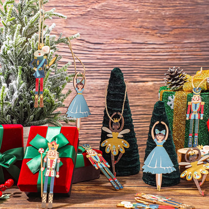 Weysat Christmas Nutcracker Decoration Set Nutcracker Ornaments for Tree Mini Princess Ballet Mouse King Soldier Figures for Xmas Tree Outdoor Party(Wood Vivid Style,20 Pieces)