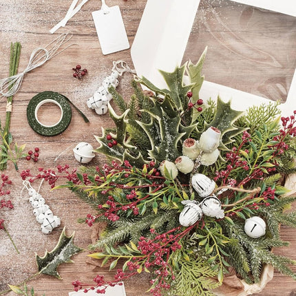 TINGE TIME Christmas Decoration Artificial Flowers Combo, 36pcs DIY Pine Needle, Bell, Berry Set for Xmas Tree Fireplace Staircase Wall Home Decoration (Bell & Pine Needle)