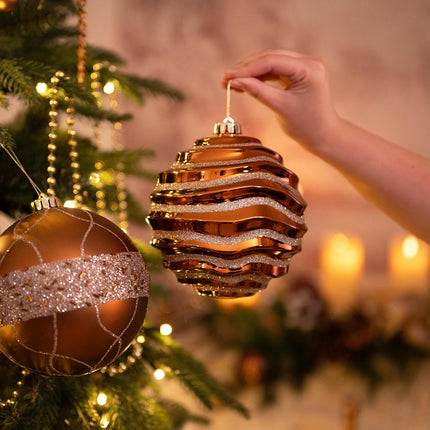 Valery Madelyn Ornaments for Christmas Trees, 4ct Bronze Copper and Gold Shatterproof Fall Christmas Tree Decorations, 5.9 Inches Luxury Brown Hanging Ball Ornaments Bulk for Xmas Holiday Decor