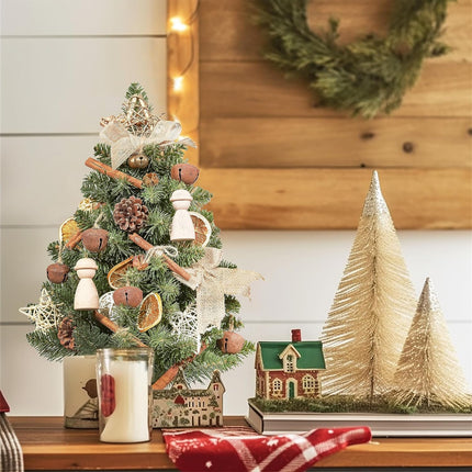WBHome 1.8 Feet Pre-lit Decorated Tabletop Christmas Tree, Boho-Minimalist Christmas Themed Decorations with Pine Cones, Pre-Lit Mini Christmas Tree, 35 Bulbs