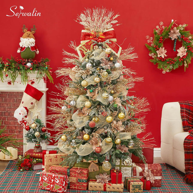 Serwalin 32 PCS Christmas Tree Picks Filler,Artificial Glitter Berry and Flowers Stem Branches Picks and Sprays for Xmas Tree Picks Decorations DIY Xmas Wreath, Crafts, Holiday Home Decor (Champagne)