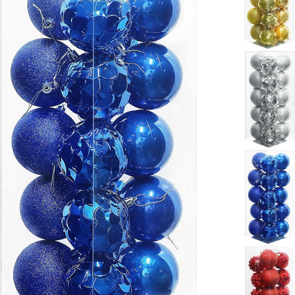 Lulu Home Christmas Ball Ornaments, 20 Ct Pre-Strung Xmas Tree Decorations, Holiday Hanging Balls Blue 3.15"
