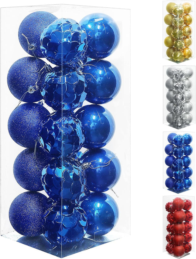 Lulu Home Christmas Ball Ornaments, 20 Ct Pre-Strung Xmas Tree Decorations, Holiday Hanging Balls Blue 3.15"