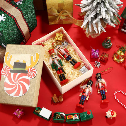 12 Pcs Wooden Soldier Nutcracker Ornaments - Small Hanging Xmas Decor for Tree - Classic Figures