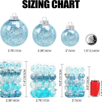 Lulu Home 30ct 2.36" Clear Christmas Ball Ornaments, Pre-Strung Transparent Balls with Unique Decorations Inside, Shatterproof Plastic Balls for Xmas Party Wreath Garlands Trees, Light Blue