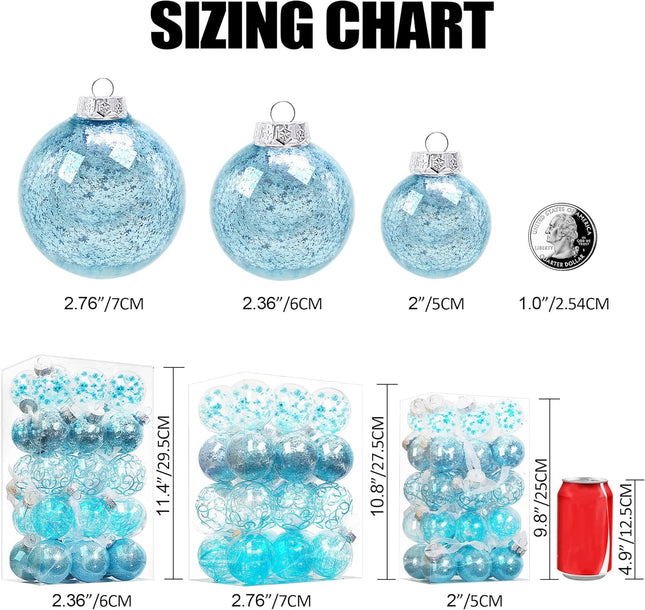 Lulu Home 30ct 2.36" Clear Christmas Ball Ornaments, Pre-Strung Transparent Balls with Unique Decorations Inside, Shatterproof Plastic Balls for Xmas Party Wreath Garlands Trees, Light Blue