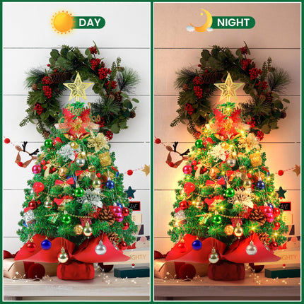 2FT Mini Christmas Tree, Small Christmas Tree with Lights, Prelit Tabletop Christmas Tree with 100 Branch Tips and 80+ DIY Ornaments, Christmas Decorations Indoor and s for Men Women