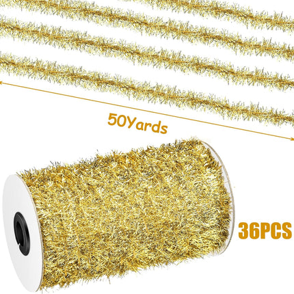 50 Yards Christmas Tinsel Garland Thin Glitter Tinsel Metallic Holiday Tinsel Garland Twist Tinsel Garland Decoration for Christmas Tree Birthday Party Wedding Decorations Supplies (Gold)