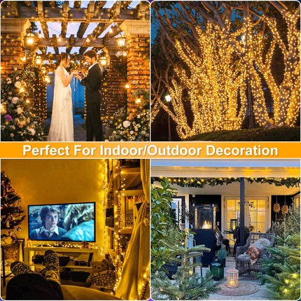 100FT 300 LED Christmas Lights Outdoor, Christmas Tree Lights with 8 Modes Waterproof, Green Wire String Twinkle Lights, Plug in Xmas Decorations for Indoor Patio House Party Holiday, Warm White
