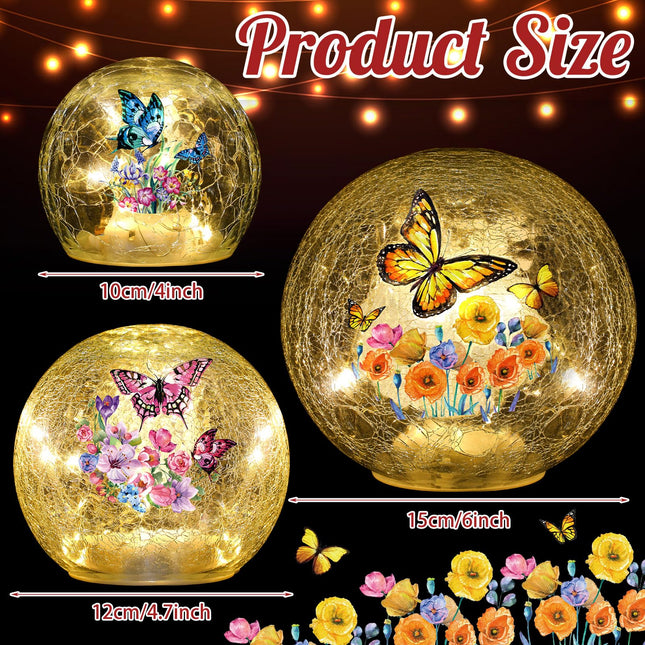 3pcs Christmas Decorations Indoor Cardinal Crackle Glass Ball Lights Cardinal Decorations Lamp LED Night Indoor Tabletop Decorative Sphere Lamp for Home Decor(Butterfly)