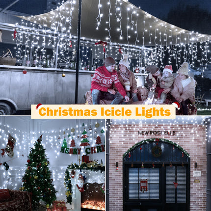 Ollny Icicle Lights for Outside 720LED 60FT, Cool White Christmas Lights with Remote 8 Modes Dimmable, Waterproof Connectable Timer Hanging Lights for House Outdoor Yard Indoor Decorations