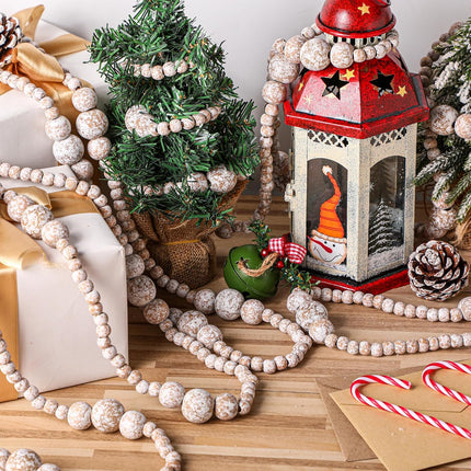 Ceenna 2 Pcs 18 ft Christmas Wood Bead Garland without Tassels 9ft Wooden Beads Garland Rustic Farmhouse Beads Boho Beaded Garland Decor Wooden Bead Garland Decor for Home Boho Decor (White Frost)