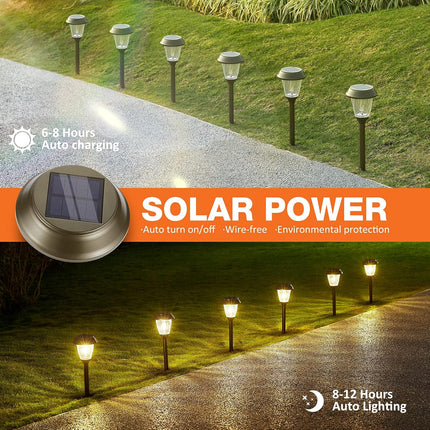 Uniqus Outdoor Solar Lights Waterproof 6 Pack 1025 Lm Led Auto On/Off Glass Solar Lights Outside Yard Garden Driveway Walkway