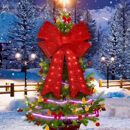 32inch 72LED Twinkle Red Christmas Bows with LED Lights, Christmas Tree Decoration Wreath Bow Light Topper Light for Indoor Outdoor Christmas Decoration