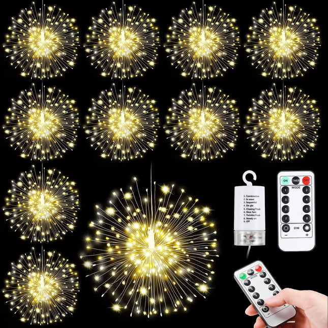 Treela Firework Lights Copper Wire Lights Waterproof 120 LED Lights 8 Modes Dimmable String Fairy Lights with Remote Control for Christmas Indoor Outdoor Tent Patio Decor