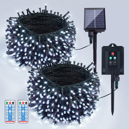 woohaha 2 Pack Solar String Lights,Each 72ft 200 LED Solar White Christmas Lights Outdoor with Remote and Timer, 8 Modes Solar Tree Lights Waterproof Solar Fairy Lights for Garden,Yard,Patio,Party