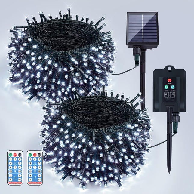 woohaha 2 Pack Solar String Lights,Each 72ft 200 LED Solar White Christmas Lights Outdoor with Remote and Timer, 8 Modes Solar Tree Lights Waterproof Solar Fairy Lights for Garden,Yard,Patio,Party