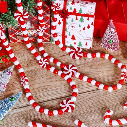 obmwang 10 Feet Christmas Wooden Bead Garland Christmas Candy Garland Red and White Peppermint Candy Bead Garland for Xmas Party Supplies Holiday Decor (Red and White)