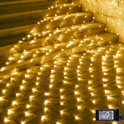 360LED Net Lights, 21ft x 5ft Connectable Christmas Outdoor String Mesh Lights with Memory Function, 8 Modes Waterproof Fairy Lights Plug in for Xmas Tree Bushes Garden Holiday Party - Warm White