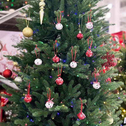 24 Pcs Christmas Jingle Bells Metal Decorative Bells with Ribbons 1.6" Xmas Tree Ornaments for Wreath Crafts Holiday Home Decorations, Bulk