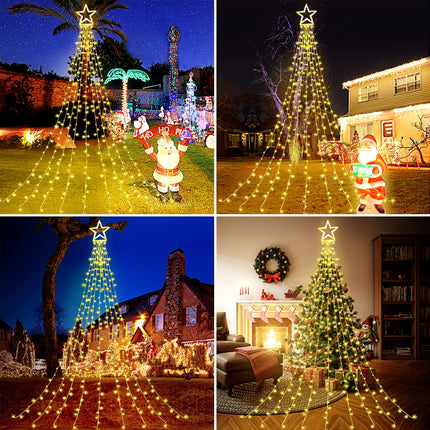 Christmas Decorations Star String Lights, 320 LEDs Outdoor Waterfall Tree Lights with 13" Topper Star, Plug in Waterproof Hanging Fairy Lights for Xmas Year Holiday Party Yard Decor (Warm White)