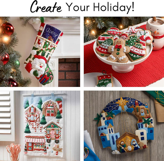 Bucilla Felt Applique Wall Hanging Wreath Kit, 15 by 15-Inch, 86363 Christmas Toys