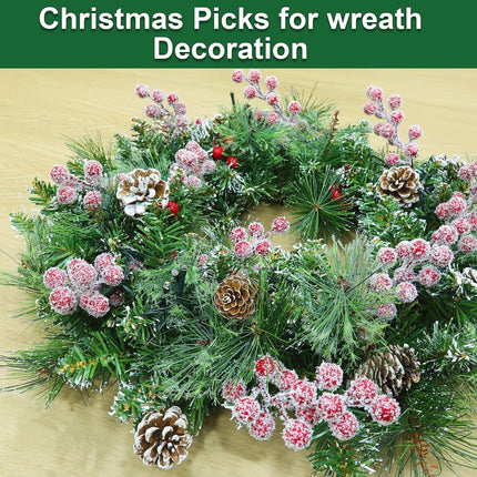 25 Pack Snowy Red Berry Stems Waterproof Frosted Holly Berry Artificial Fruits Christmas Picks Sprays for Christmas Tree Decorations Xmas Ornaments Wedding Floral Craft Winter Home Decor
